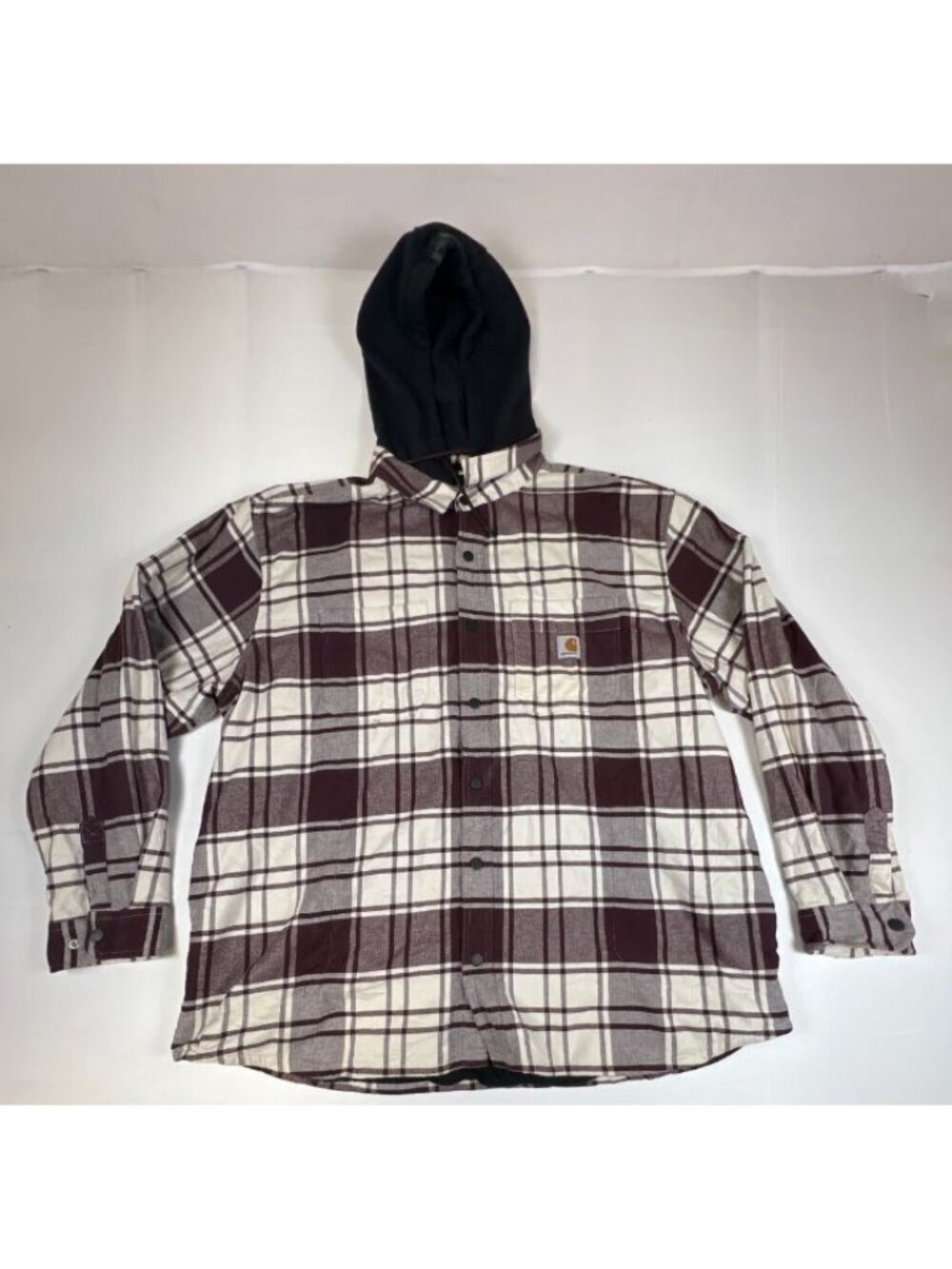 Carhartt Men 2XL TJ5621-M Flannel Hooded Shirt Jacket Fleece Lined Burgundy